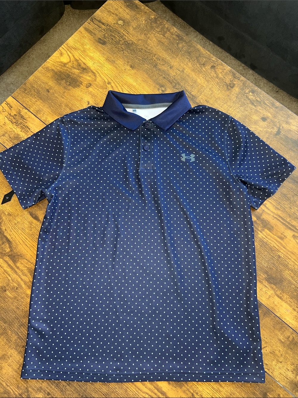 Under Armour Boys Navy Polo with White Micro Dot Pattern